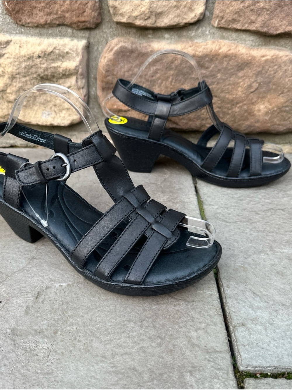 Born Women’s Size 9 Black Leather Strappy Heel Sandals Chunky B92503 New